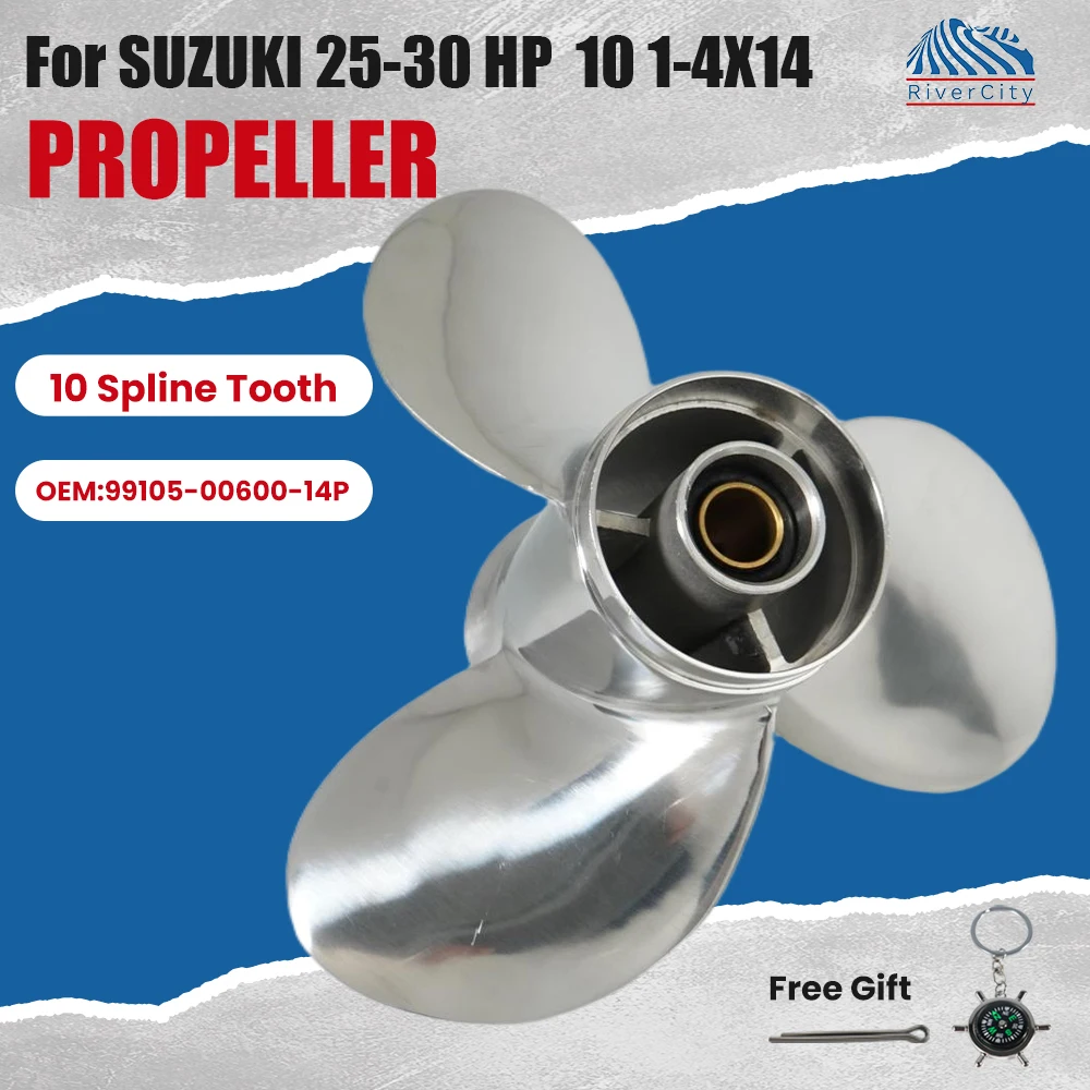 

Гребной винт из нержавеющей стали для лодочных моторов Suzuki 20HP, 25HP, 30HP, 10 1/4X14, 3 лопасти, 10 шлицов