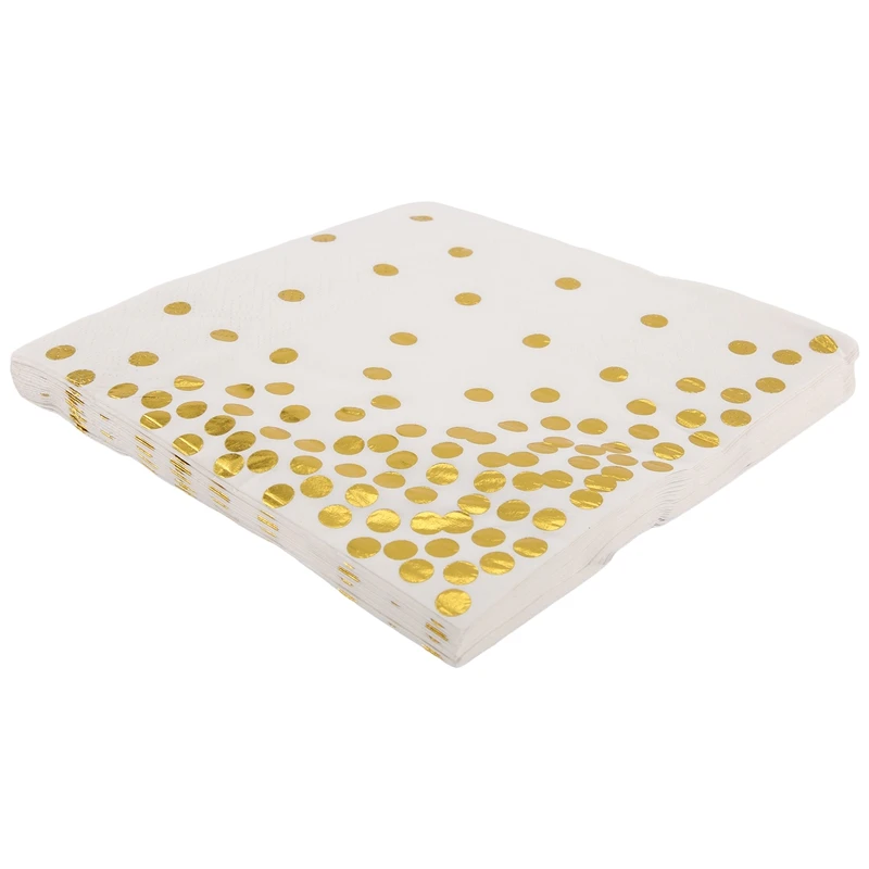 Gold Dot Cocktail Napkins (50 Pack)3-Ply Paper Napkins With Gold Foil Polka Dots Perfect For Birthday Party, Baby Shower, Bridal