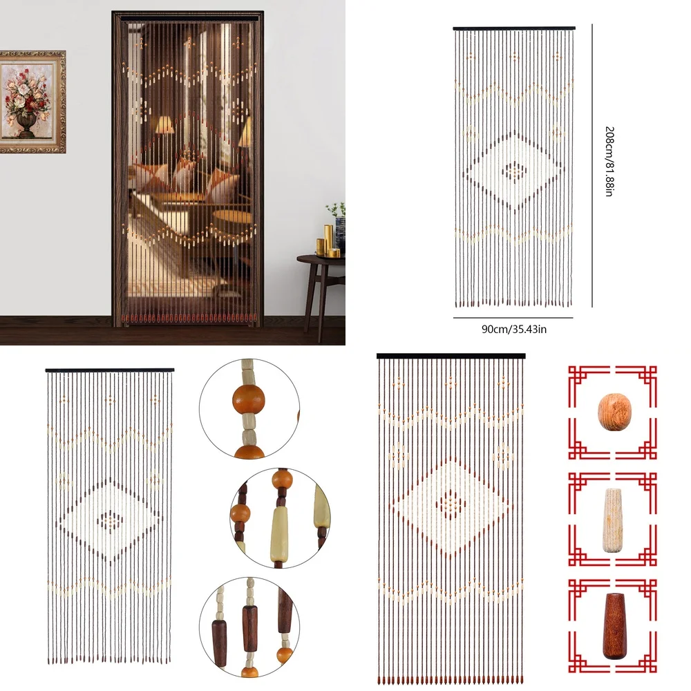 

Beaded Door Curtain Wooden Beads 31 Strand Hanging Partition for Room Divider Porch Entryway Home Decor Boho Style Natural Wood