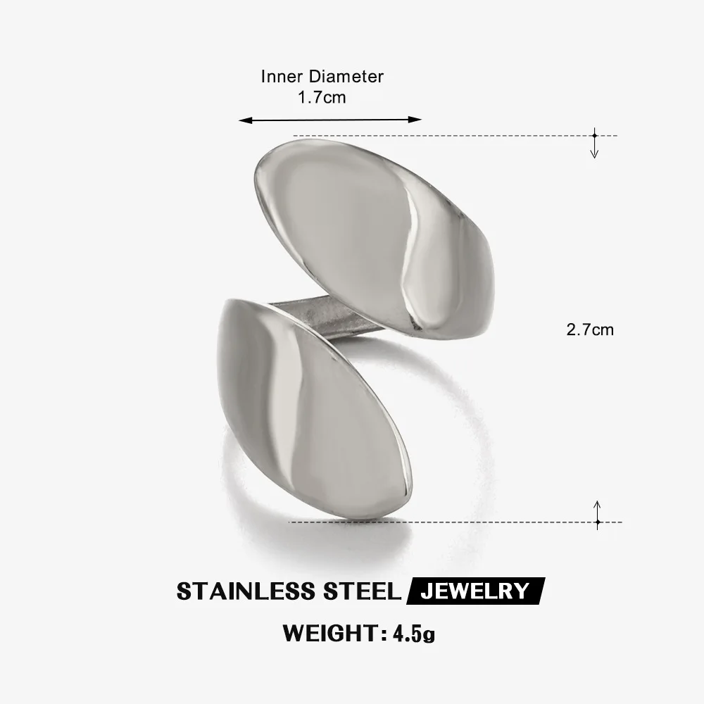Irregular Wide Geometric Curved Lines Water Drop Shaped Stainless Steel Open Adjustable Ring for Women Daily Wear Jewelry Gift
