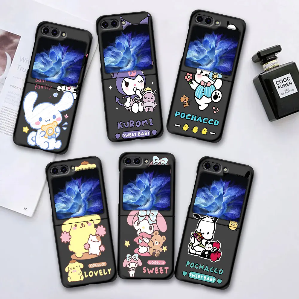 Cinnamoroll Kuromi Case for Samsung Galaxy Z Flip6 Flip5 Black Hard Cover Z Flip 6 5 Mobile Phone Shell Zflip6 Zflip5 Funda Capa