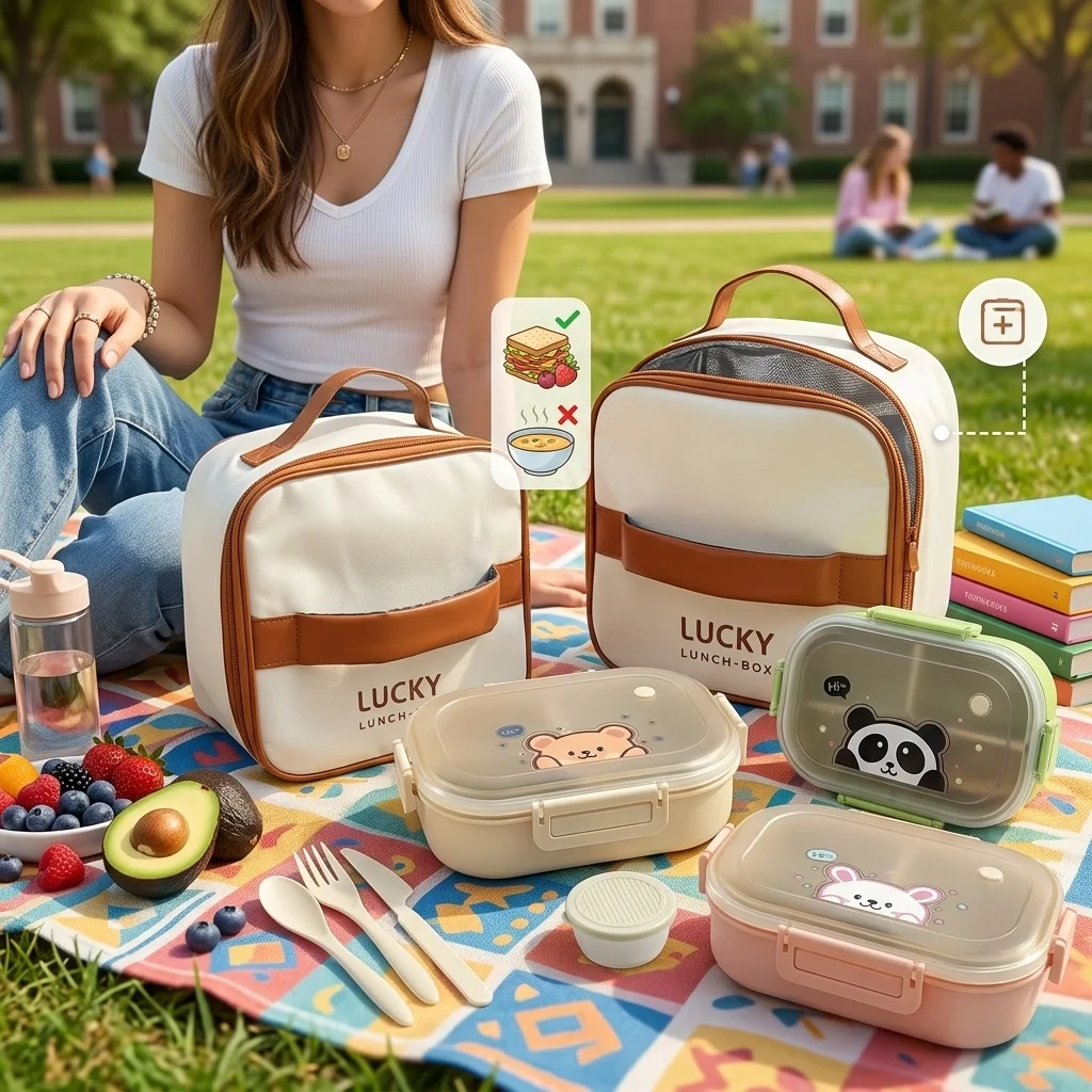 Portable 3 Grids Cartoon Kids Lunch Box Microwave Plastic Divided Bento Box Large Capacity Food Container For Students School