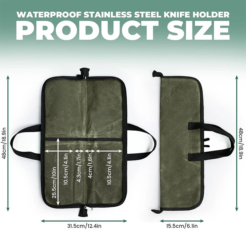 

Portable Canvas Chef Knife Storage Bag With Zipper Organizer Waterproof Outdoor Picnic Handheld Knife Storag Pocket Roll Up