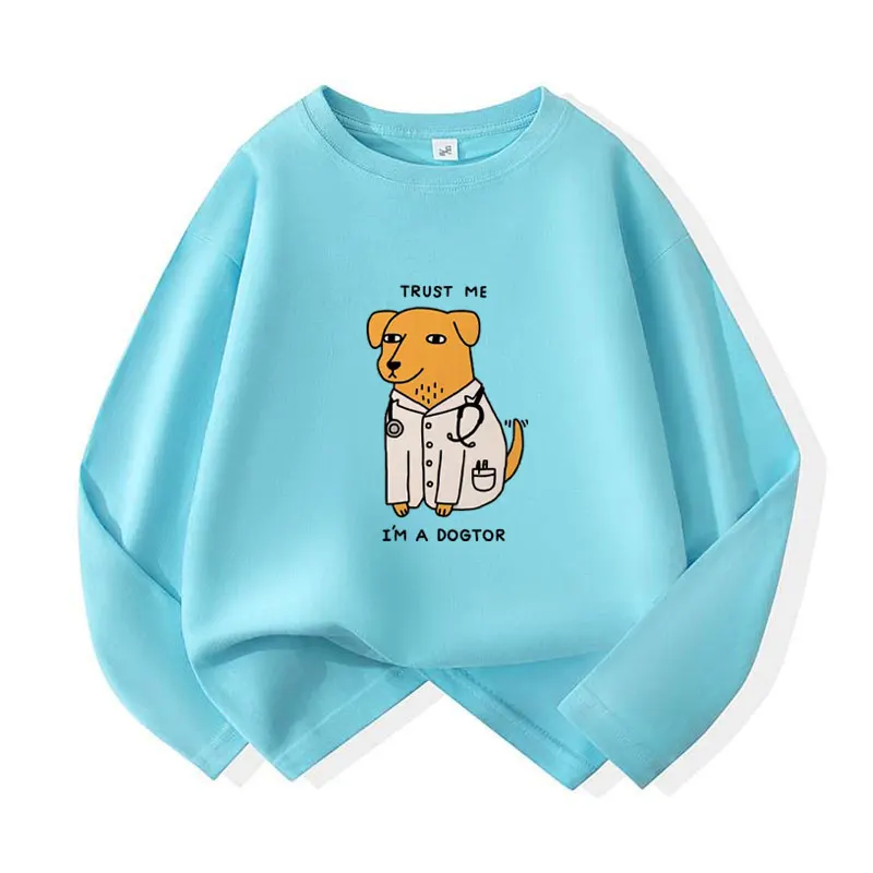 2-12 Years Cotton Boys T-shirts Cartoon Tees 2025 Autumn Casual Kids Tshirts Korean Doctor Dog Print Baby Boys Long Sleeves Tops