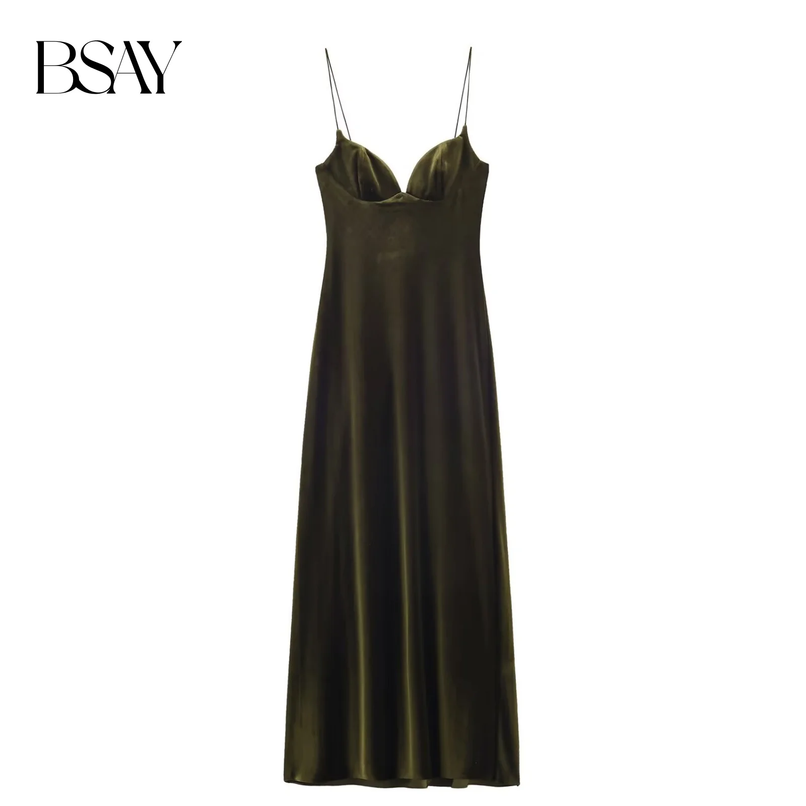 BSAY Samt Sling Kleid Frauen Mode Herbst Winter Neue Backless V-ausschnitt Midi Kleider Französisch Chic Weibliche Abend Kleidung