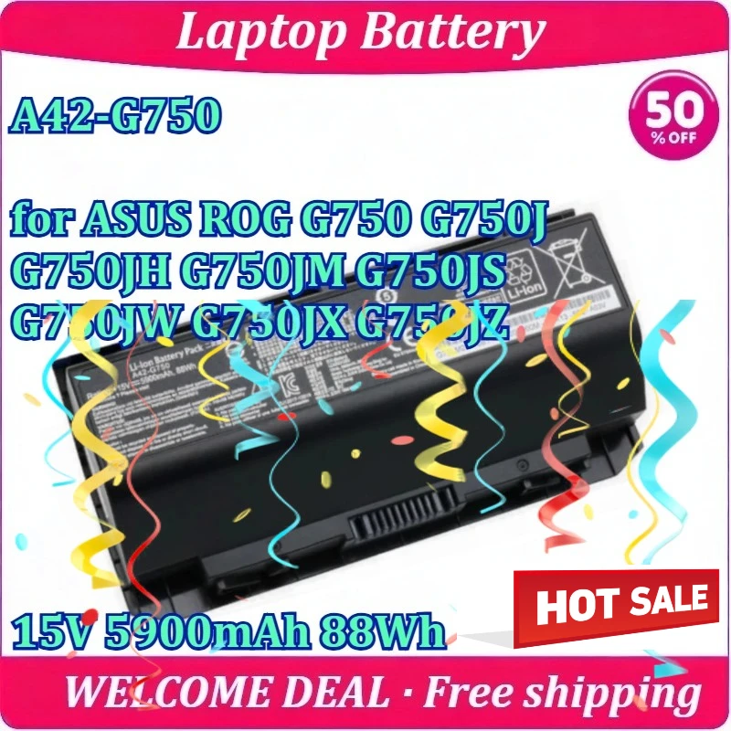 

Battery New A42-G750 for ASUS ROG G750 G750J G750JH G750JM G750JS G750JW G750JX G750JZ 15V 5900mAh 88Wh Laptop Battery