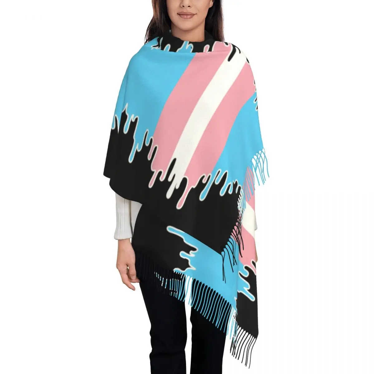 Custom Print Trans Pride Flag Drip Scarf Men Women Winter Warm Scarves Transgender LGBT Shawls Wraps