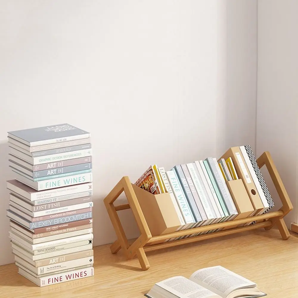 رف عرض كتب خشبي خالٍ من الأزيز من الخيزران لتوفير المساحة لسطح المكتب رف كتب مريح للتجميع السريع رف تخزين المجلات للمنزل