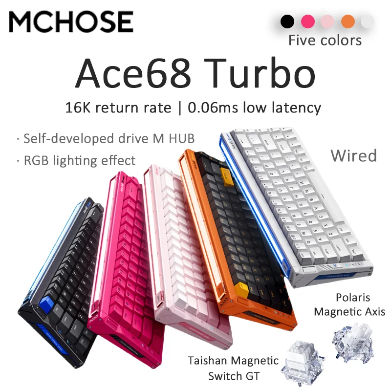 

MCHOSE ACE68 Turbo Mechanical Gaming Keyboard Customized 0.001mm Rapid Trigger RGB 16K Polling Rate Low latency high precision