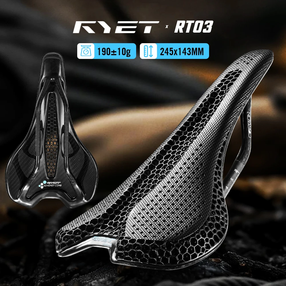 RYET 3D-gedruckter Wabensattel aus Vollcarbon 190g 245x143mm, Composite 210g 250x138mm 7x9mm Carbon-Schienen für Rennrad, MTB, Gravel