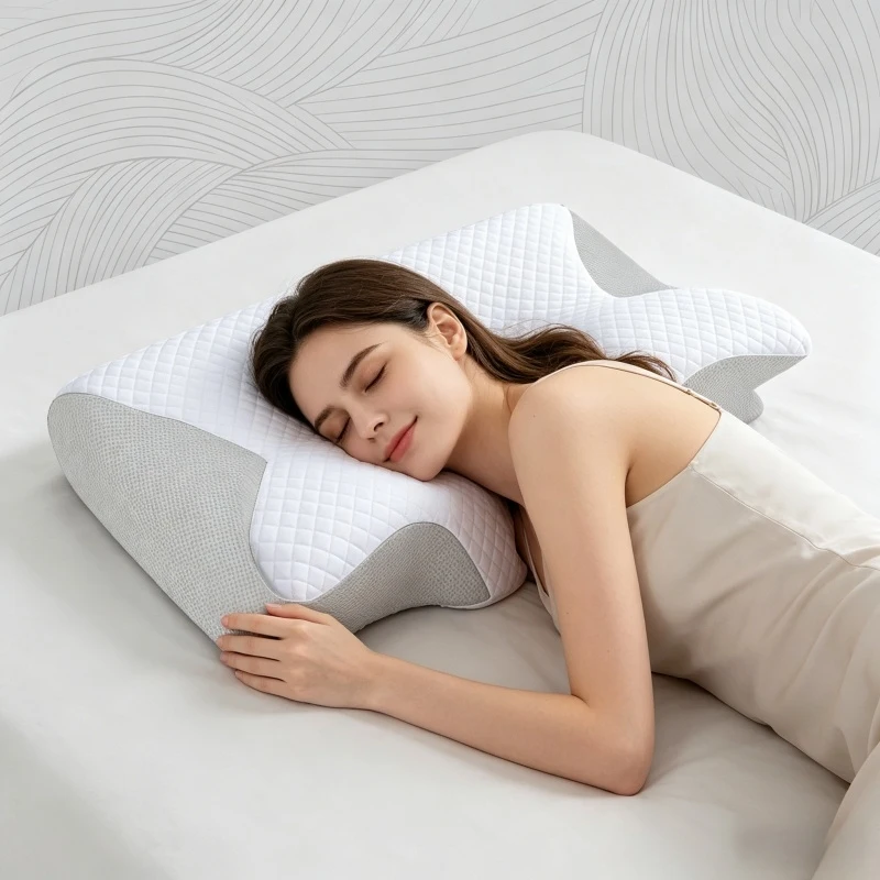 

1pc 2 in 1 Memory Foam Cervical Pillow Ergonomic Contour Orthopedic Pillow for Neck Pain Relief Contoured Support Bed Pillow