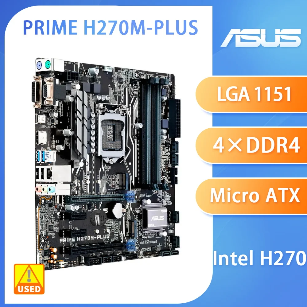 ASUS PRIME H270M-PLUS Motherboard with Intel H270 4×DDR4 64GB PCI-E 3.0M.2 USB3.0 CPU Support 7th / 6th generation core CPU.