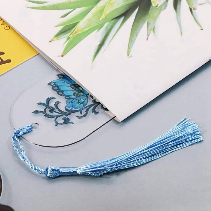 Blank Helder Acryl Bladwijzers 20 Stuks Rechthoek Handwerk Transparante Acryl Boek Markers Met 20 Stuks Kleine Bladwijzer Kwastjes