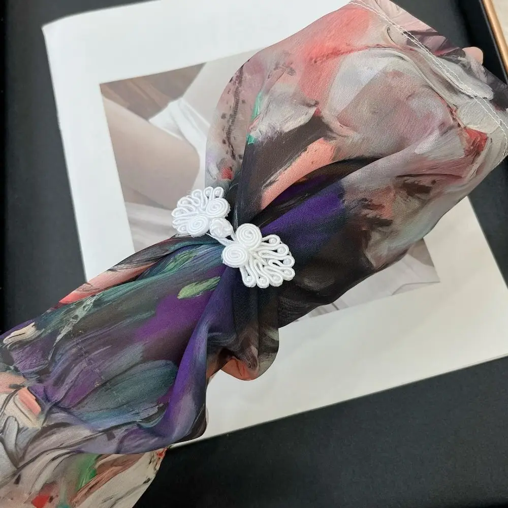 النمط الصيني مشبك مطبوعة الحرير الجليد الأكمام المضادة للأشعة فوق البنفسجية الأشعة فوق البنفسجية العزل الشيفون واقية من الشمس كم طويل الأكمام قفاز زهرة