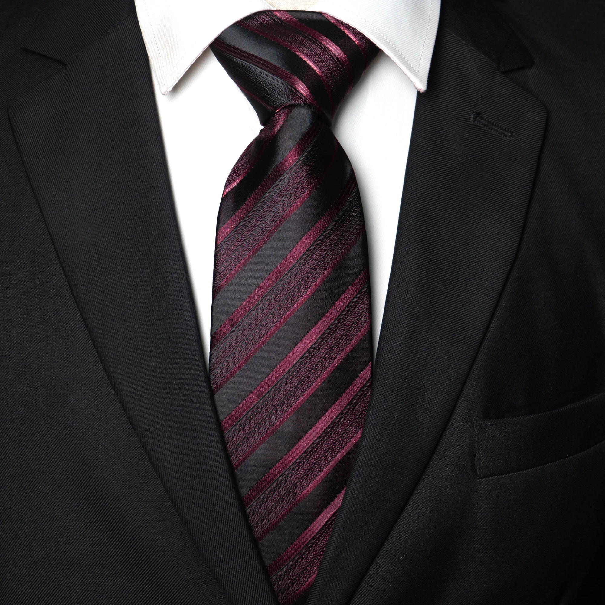 Lila-silberne gestreifte Seidenkrawatten für Herren, Hochzeitsaccessoires, 8 cm breite Jacquard-gewebte Krawatte für Herren, modisch, für Geschäftsveranstaltungen, Partys und Events – Detail 10