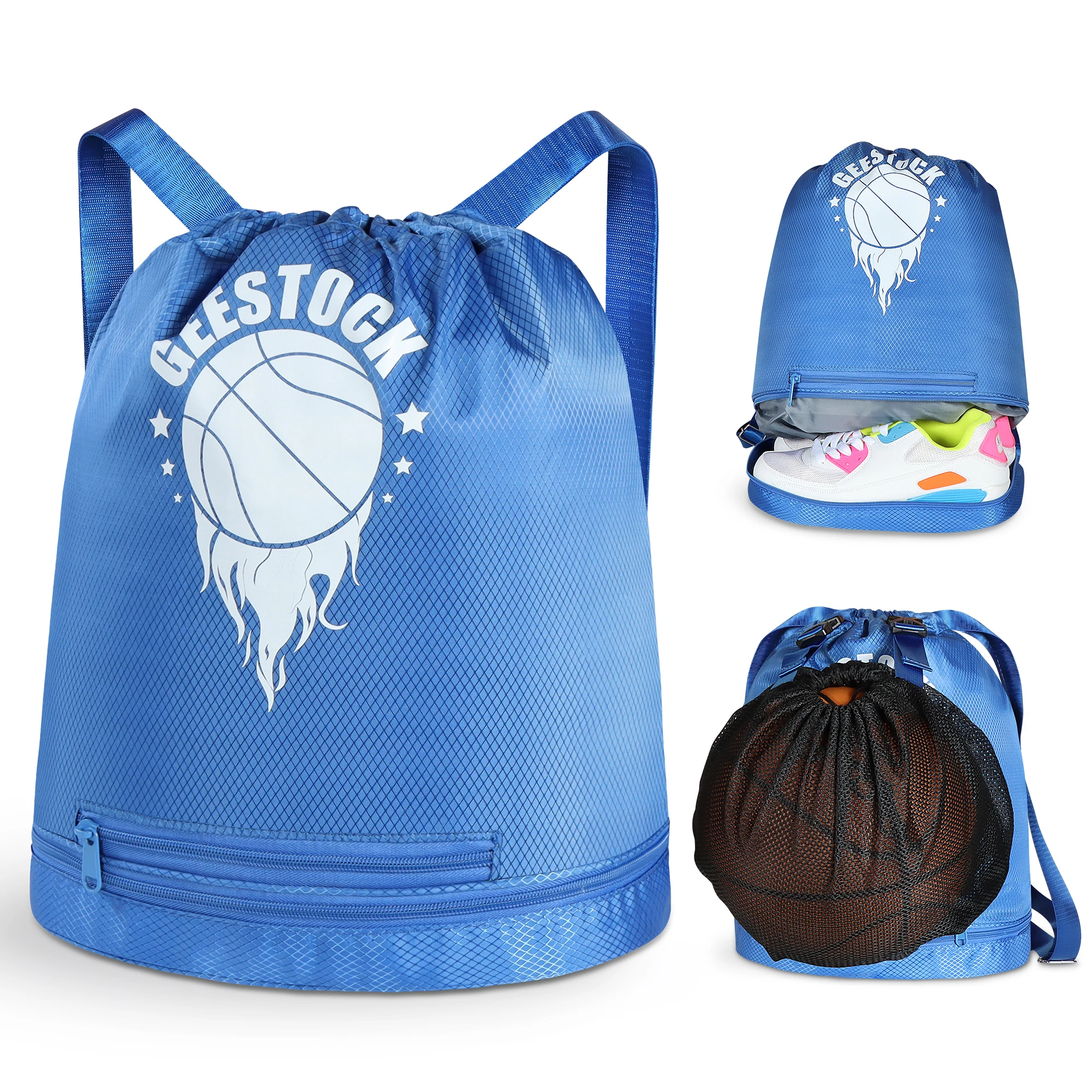 

Basketball Backpack Sports Drawstring Bag with Ball Holder Mesh Pocket 20L Large Capacity Gym Travel Bag with Shoe Compartment