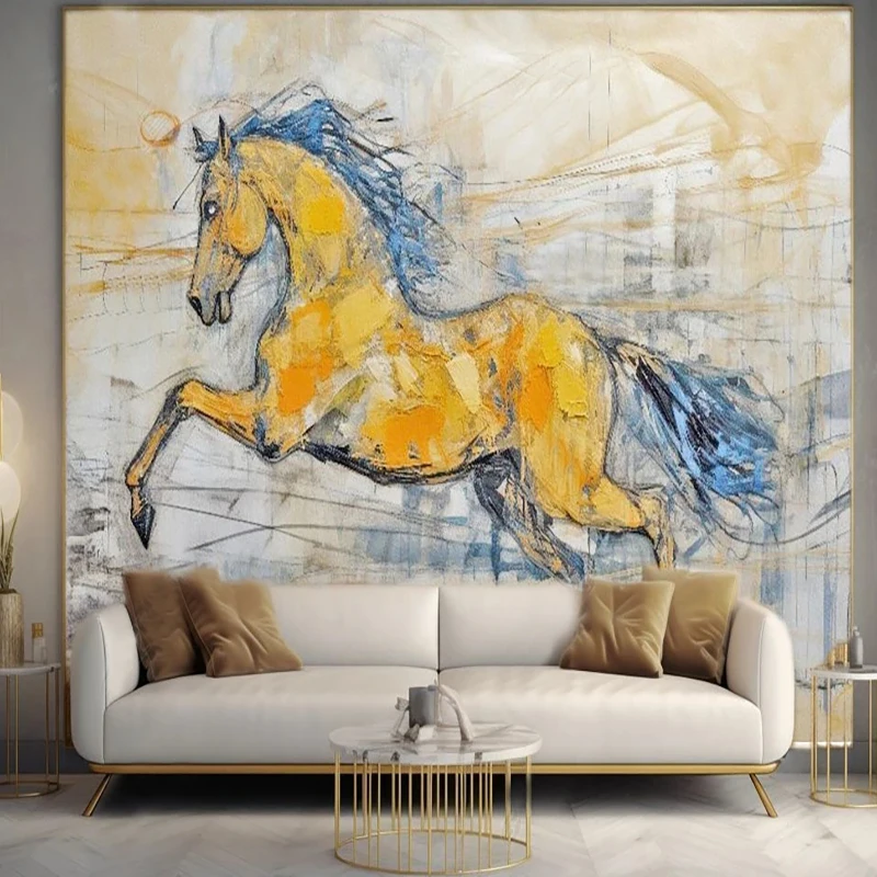 Custom Mural Wallpaper Modern Simple Horse Relief Oil Painting Living Room TV Sofa Study Home Decor Classic Papel De Parede 3 D