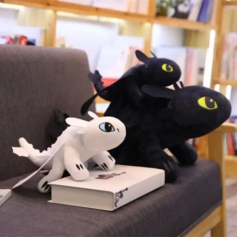 Juguetes de peluche de cómo entrenar a tu dragón, Kawaii, Blanco, Negro, dinosaurio, Animal de peluche, en Stock, regalo de cumpleaños para niños, nuevo