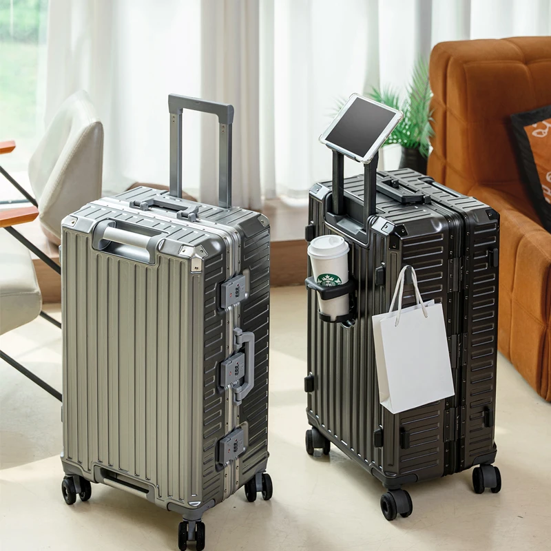 

2025 New Arrival Large Capacity Suitcase Thickened Aluminum Frame Luggage Pull Handle Combination Lock Leather Suitcases Trolley