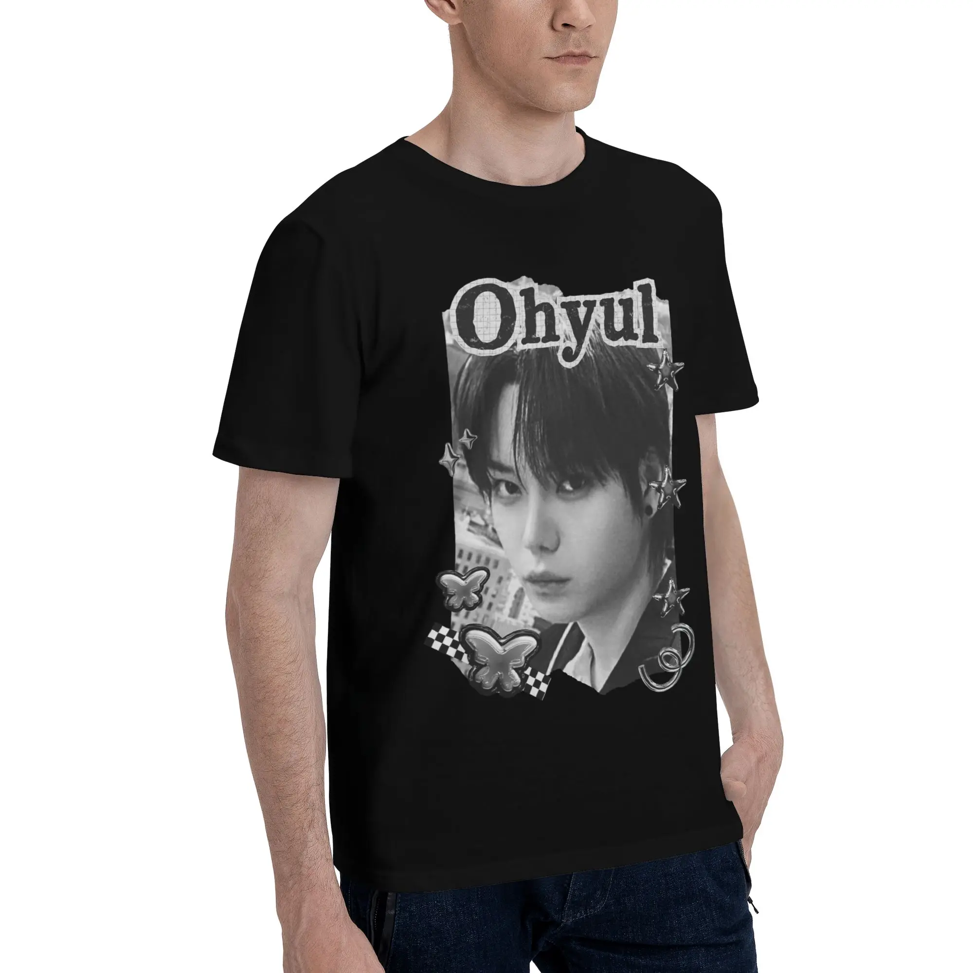 Men's T-Shirt Lngshots Kpop Boy Group Ohyul Awesome 100% Cotton Tee Shirt Short Sleeve  T Shirts O Neck Clothes 4XL 5XL