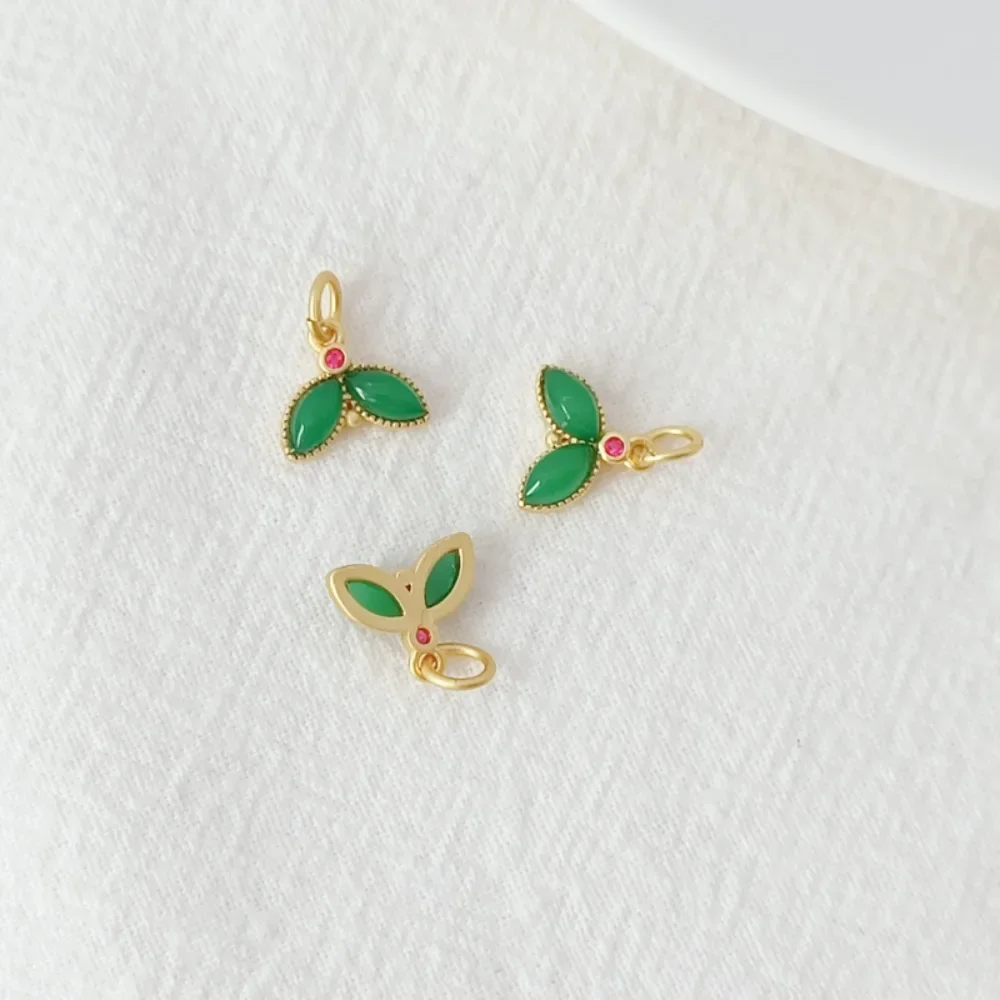 النمط القديم الذهب ملحق الزركونيوم أرنب رئيس الورقة الخضراء ورقة حمراء القرع قلادة النفط يقطر قلادة الهبوط الآمنة DIY بها بنفسك #5