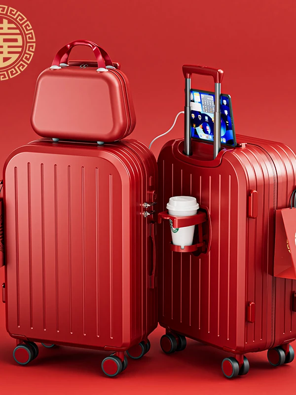 red-wedding-trunk-luggage-with-password-lock-silent-wheels-aluminum-alloy-handle-travel-suitcase-matryoshka-set-22-inches