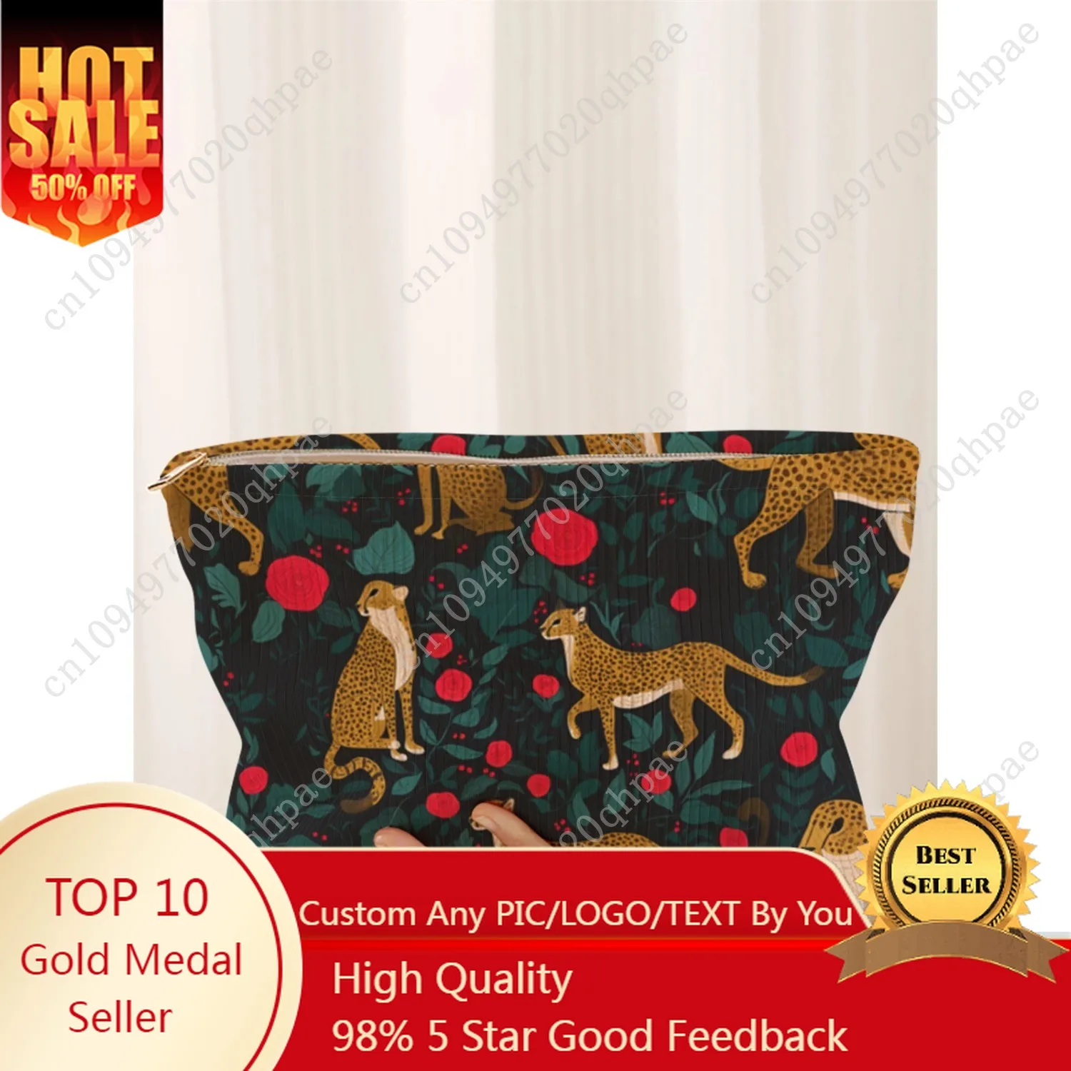 

1 cheetah patterned corduroy makeup bag, lightweight zipper makeup storage box, multifunctional bag with lining