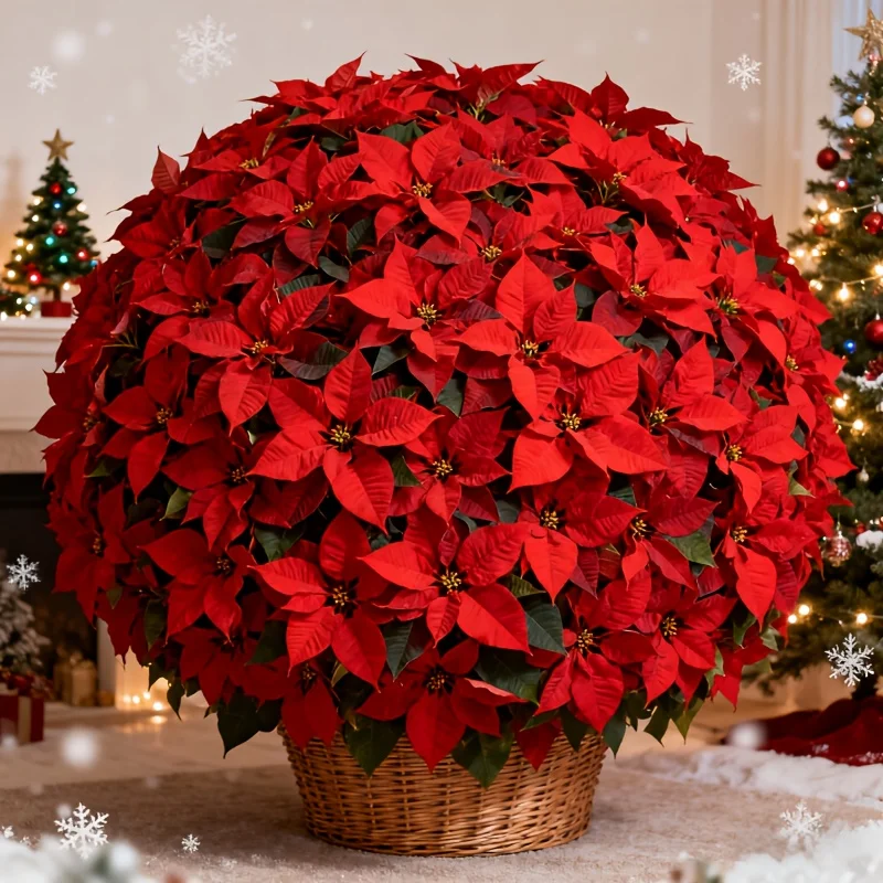 قطعتان من باقة عيد الميلاد الاصطناعية مع البونسيتة الحمراء والأوراق الخضراء ديكور داخلي وخارجي واقعي لحفلات الزفاف وعيد الميلاد #1