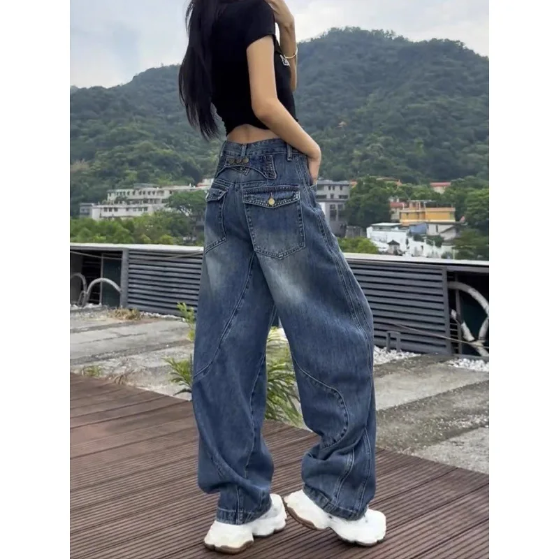High Waist Wide Leg Jeans Women's Denim Pants Loose Fit Straight Full Length Jeans Fashion Solid Color Casual Style Women Pants