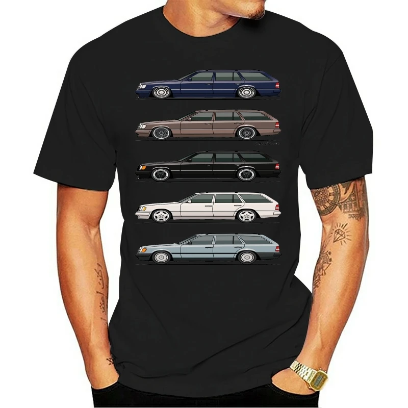 Funny Stack of  W124 E Class Men T Shirts Round Collar Tops Short Sleeve O-neck Cotton Clothes Youth Car styling T-shirt