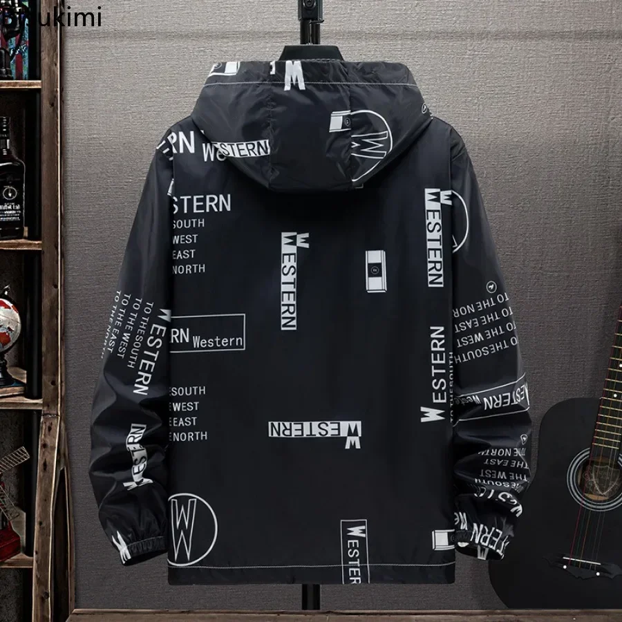 New Men\'s Lightweight Hooded Jacket Anti-UV Breathable Coats Letter Print Sun Protection Fishing Costume for Men Plus Size S-7XL