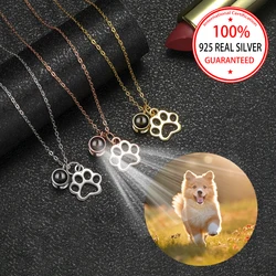 S925 Sterling Silver Custom Color Picture Projection Necklace Dog Paw Pendant For Girlfriend Valentine Birthday Romantic Gift