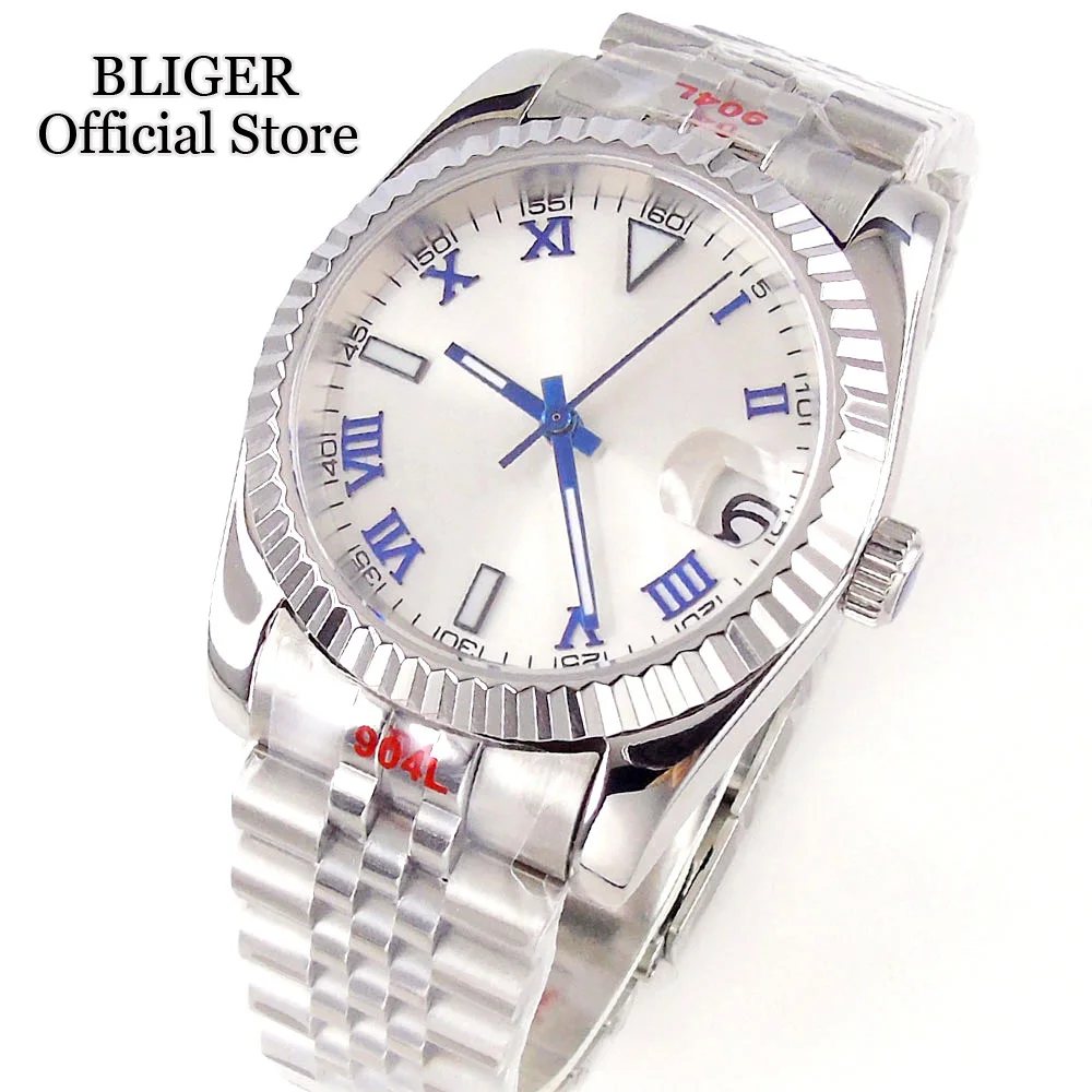 

BLIGER 36mm 39mm Fluted Bezel NH35A PT5000 Automatic Men Watch Blue Roman Numbers MIYOTA Jubilee Bracelet Sapphire Glass