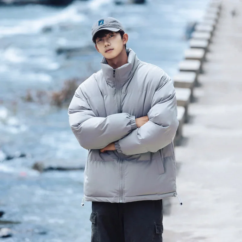 

Stand Collar Puffer Jacket Mans Thickened Solid Color Warm Parkas for Couples Baggy Outdoors Motion Clothes for Men