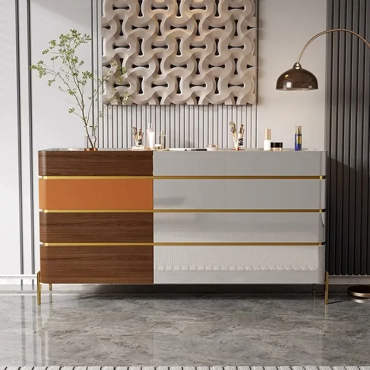 

Italian light luxury bedside cabinet bedroom storage modern simple painted solid wood living room wall storage cabinet