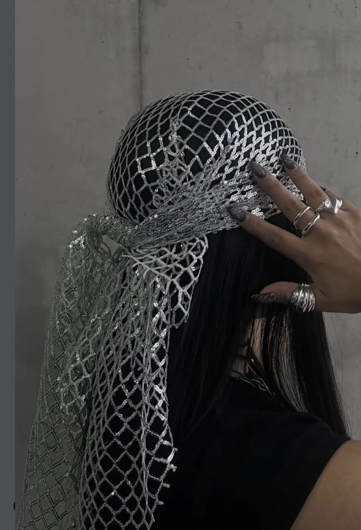 Fashion Mesh Headscarf For Women Glitter Wave Cap with Long Tail Net Headwrap Y2K Party Headdress