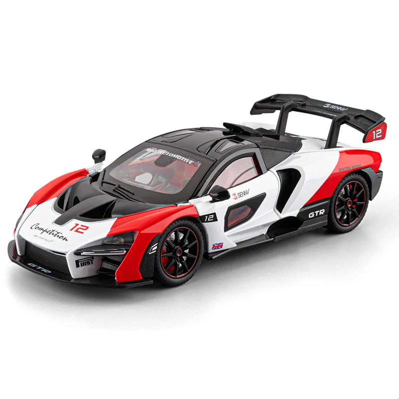 1:24 senna carro esportivo versão spray liga simulação modelo de carro luz sonora puxar para trás menino modelo de carro de brinquedo ornamento colecionável