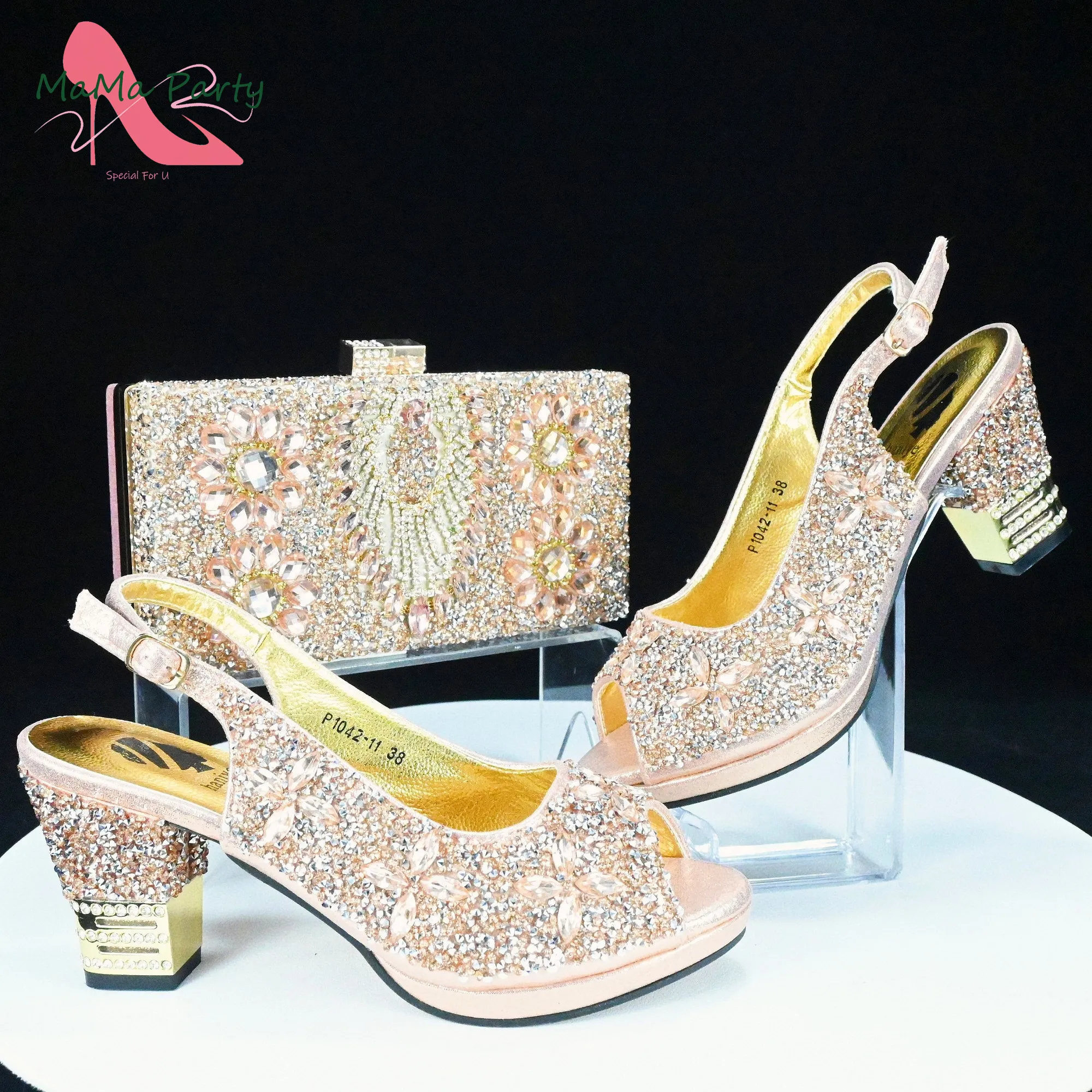 2024 Set di scarpe e borse da donna retrò italiane in colore Champagne speciale nuovo Design in vendita calda con piattaforma per abito da sposa