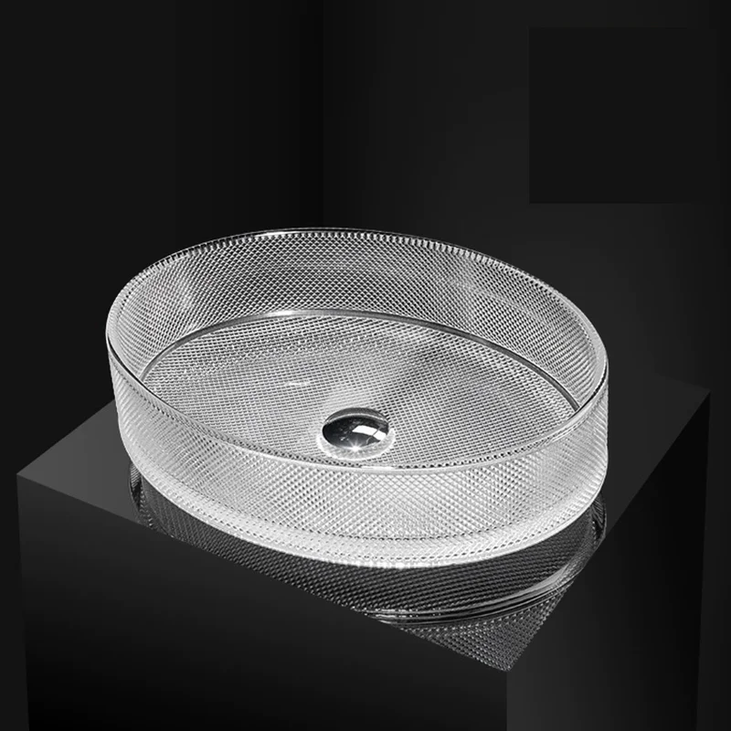 Oval Crystal Glass Countertop Basin Washbasin for Home Use in Small Bathrooms