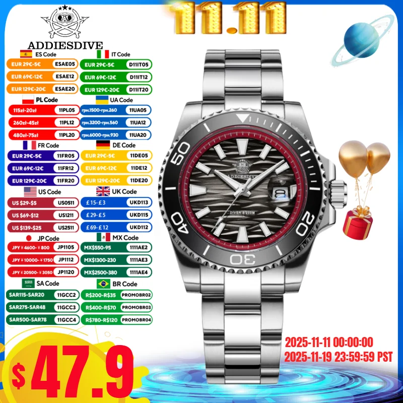 ADDIESIDVE メンズ腕時計リロイ Hombre 200 メートルダイバー BGW9 超発光カレンダー表示ステンレス鋼ビジネスクォーツ時計 AD2514