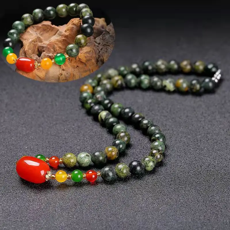 Tibet Tibetan Jade Medicine King Stone Necklace Natural Active Magnetic Serpentine Jade Mother Chain Medicine King Stone Necklac