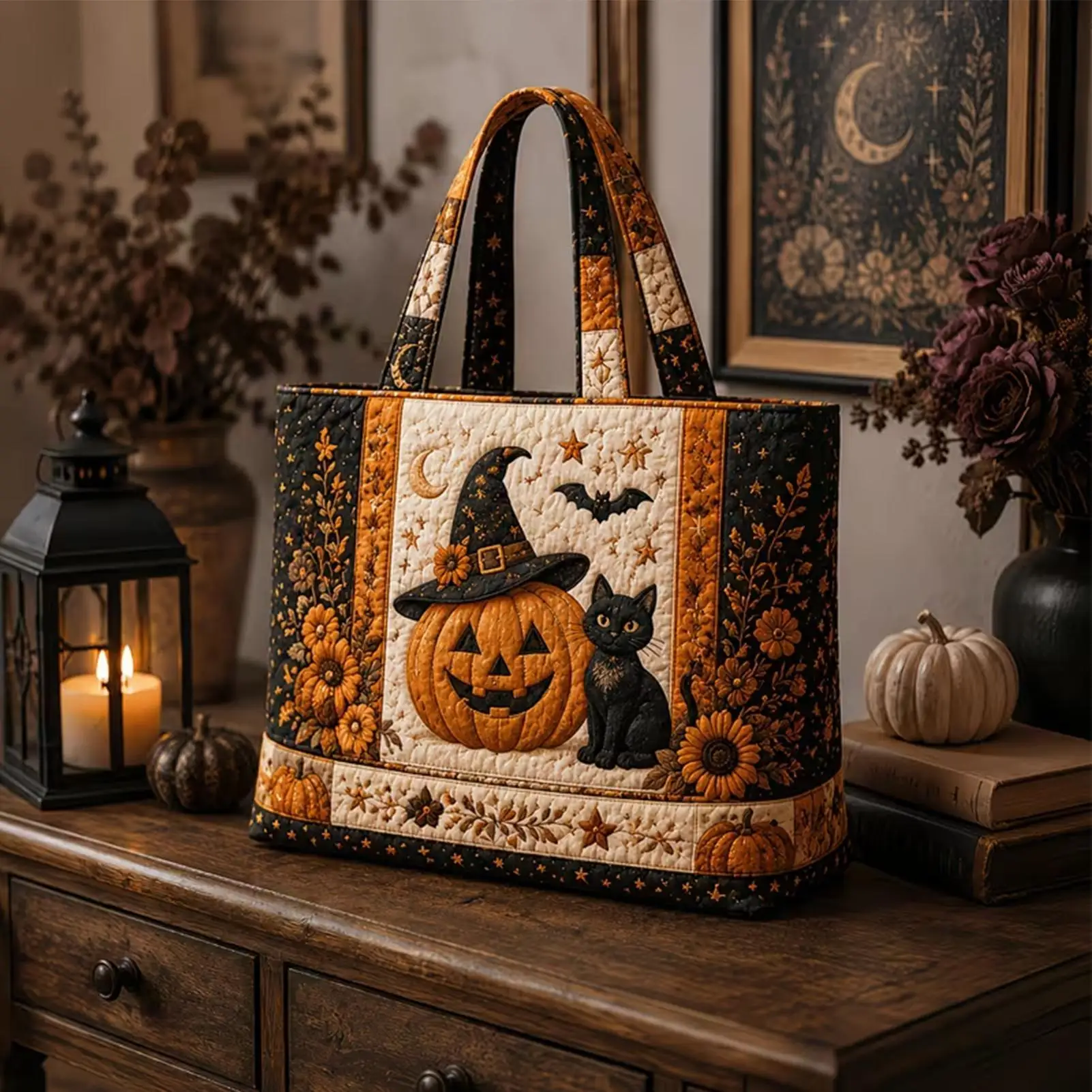 Halloween-Tragetasche, 3D-Grusel-Design, gesteppt, große Kapazität, Halloween-Themen-Handtasche zum Einkaufen, für Outdoor-Aktivitäten, Sandstrand, Bootsfahrten – Detail 8