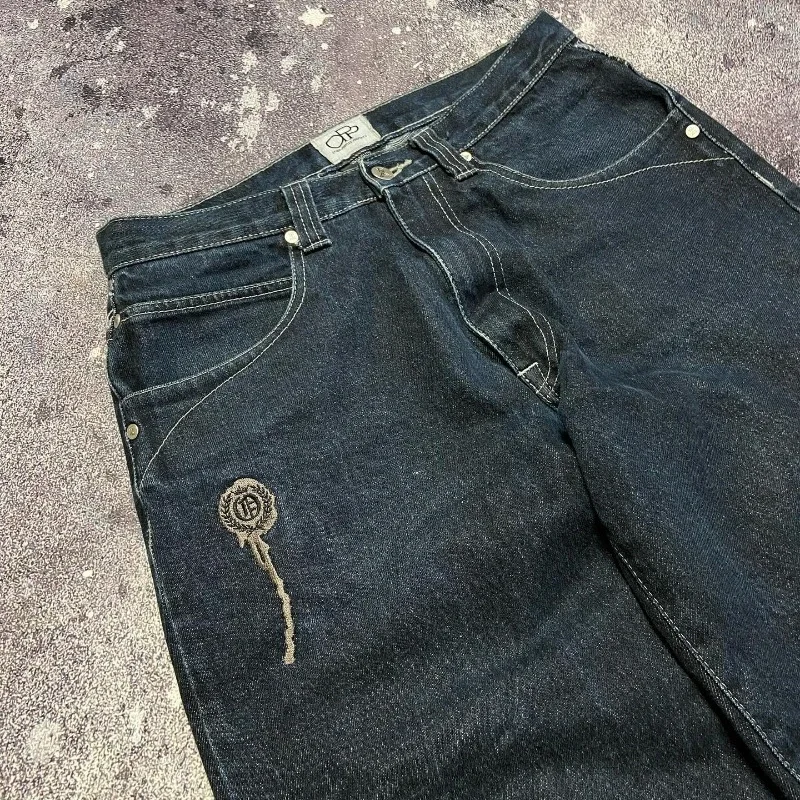 Pantalones vaqueros holgados informales con bordado de calavera para hombres y mujeres, ropa de calle Harajuku Vintage, pantalones góticos de cintura alta, pantalones de pierna ancha, Y2K, nuevo