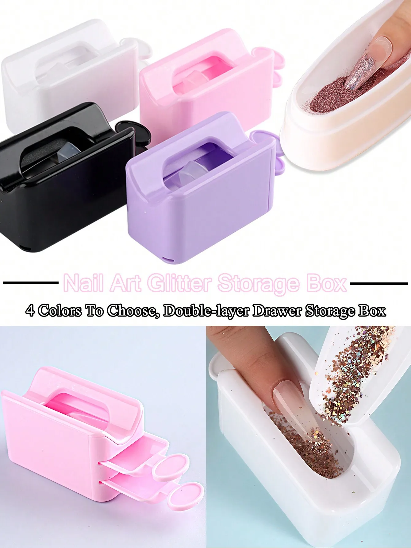 

4 Color Double-Layer Drawer Nail Powder Recycling Box, 1 Pc Infiltration Powder Storage Box Portable Container Storage Diamond