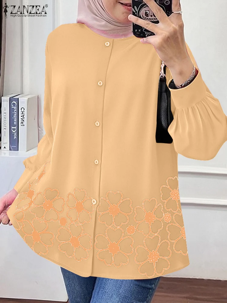 

Women Long Sleeve Printed Tops Long Shirt 2025 ZANZEA Muslim Blouse IsIamic Clothing Turkey Abaya Kaftan Casual Button Up Blusas