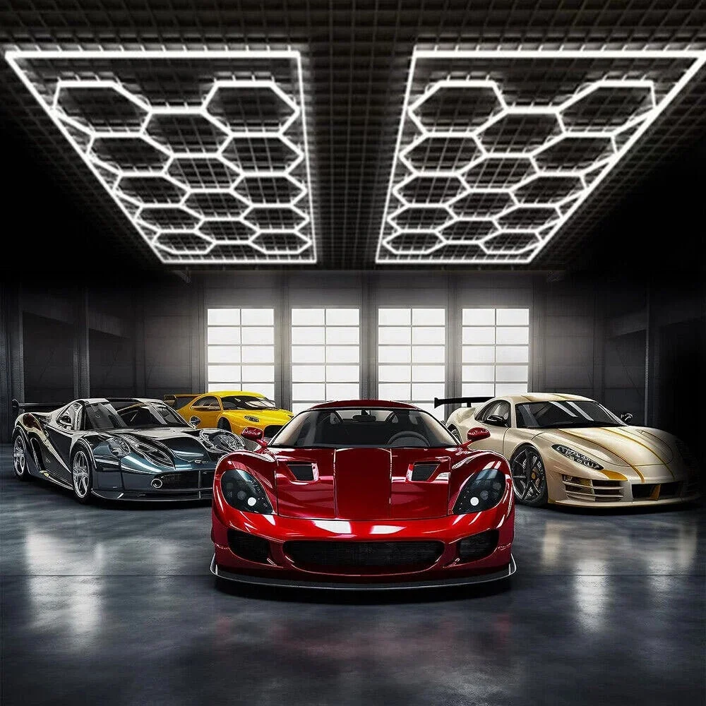 Plafonnier LED hexagonal en nid d'abeille, lumière du jour 6500K, haute luminosité, pour Garage, atelier, voiture, Studio, maison, éclairage de gymnastique