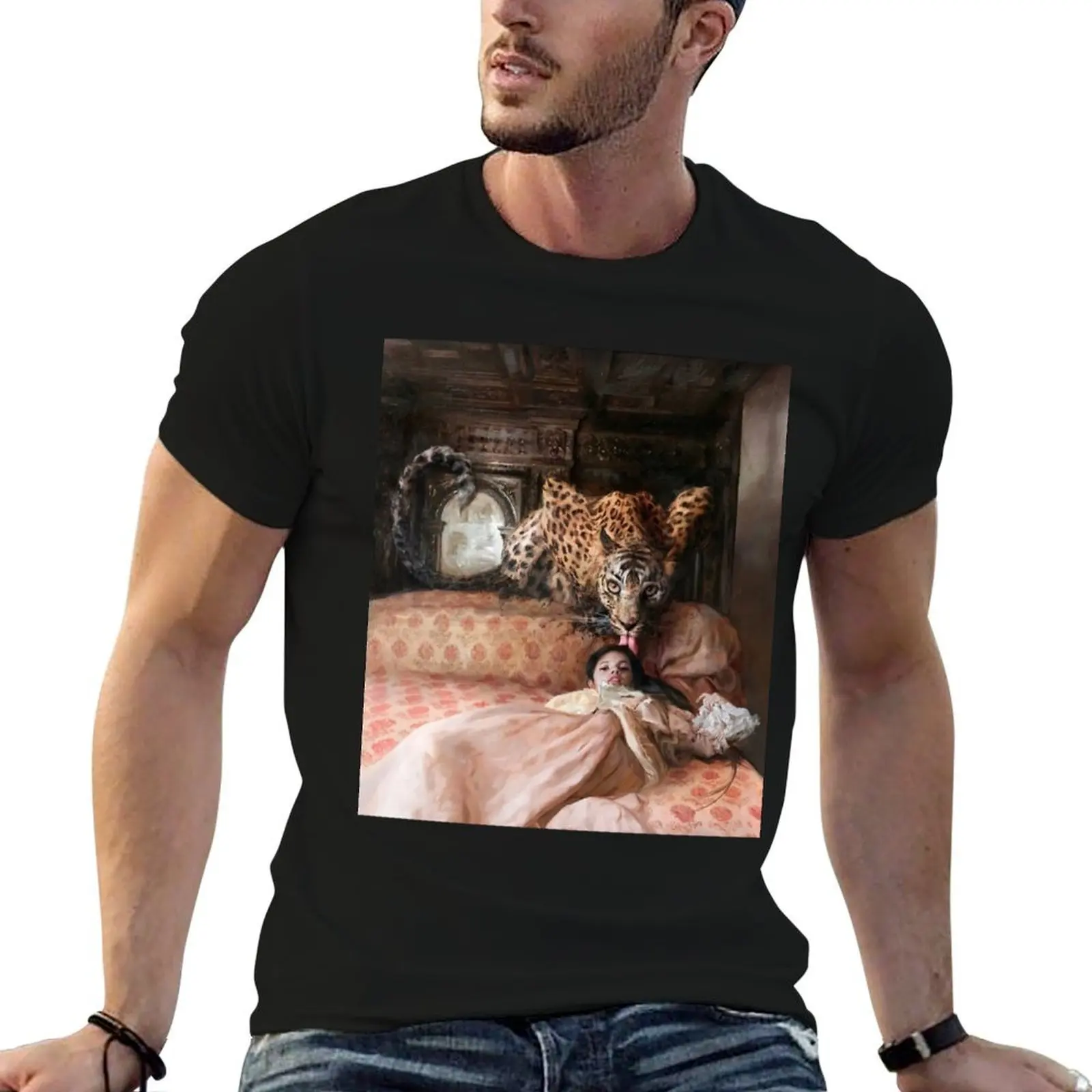 

Le lit anglais - Tigre et femme - Guillermo Lorca Garcia T-Shirt t shirt man cotton mens graphic t shirts T-Shirt