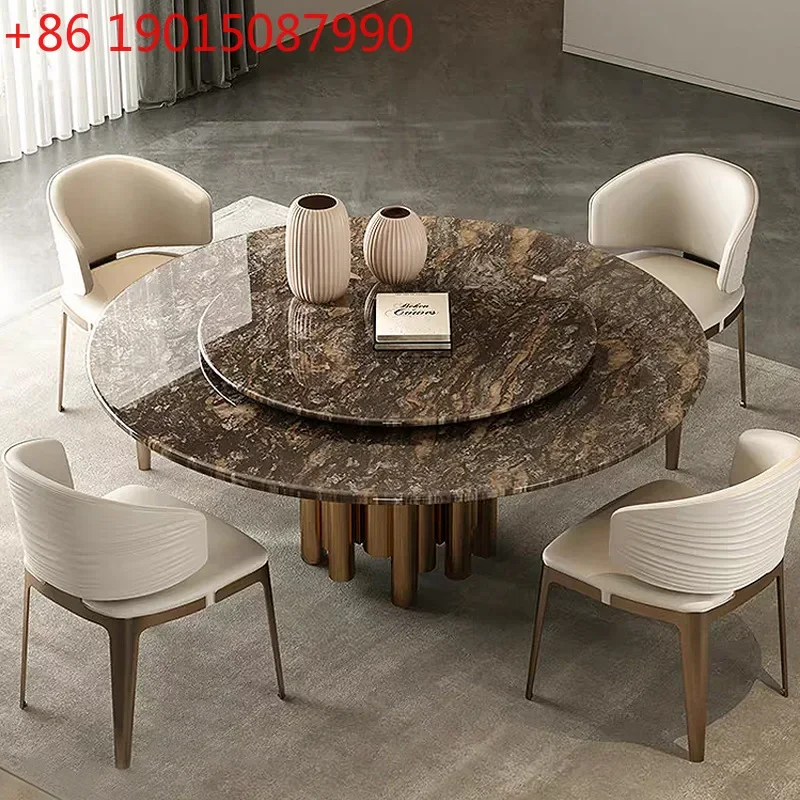 Piai Pure Natural Luxury Stone Round Dining Table Italian Light Luxury Superior French Platinum Diamond Villa Marble