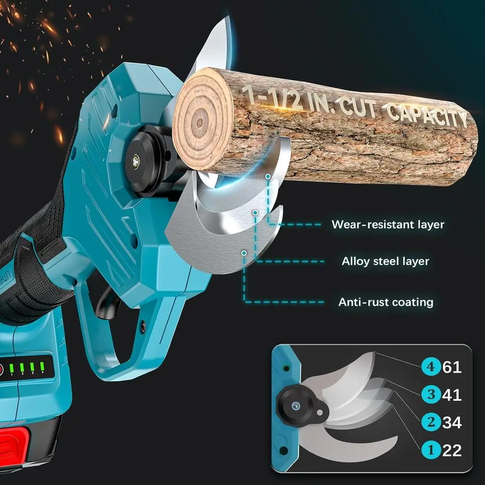 Sécateur électrique compatible avec batterie Makita, sécateurs pour le jardinage, diamètre de coupe de 1,5 à 2 pouces avec 2 batteries 2,0 Ah
