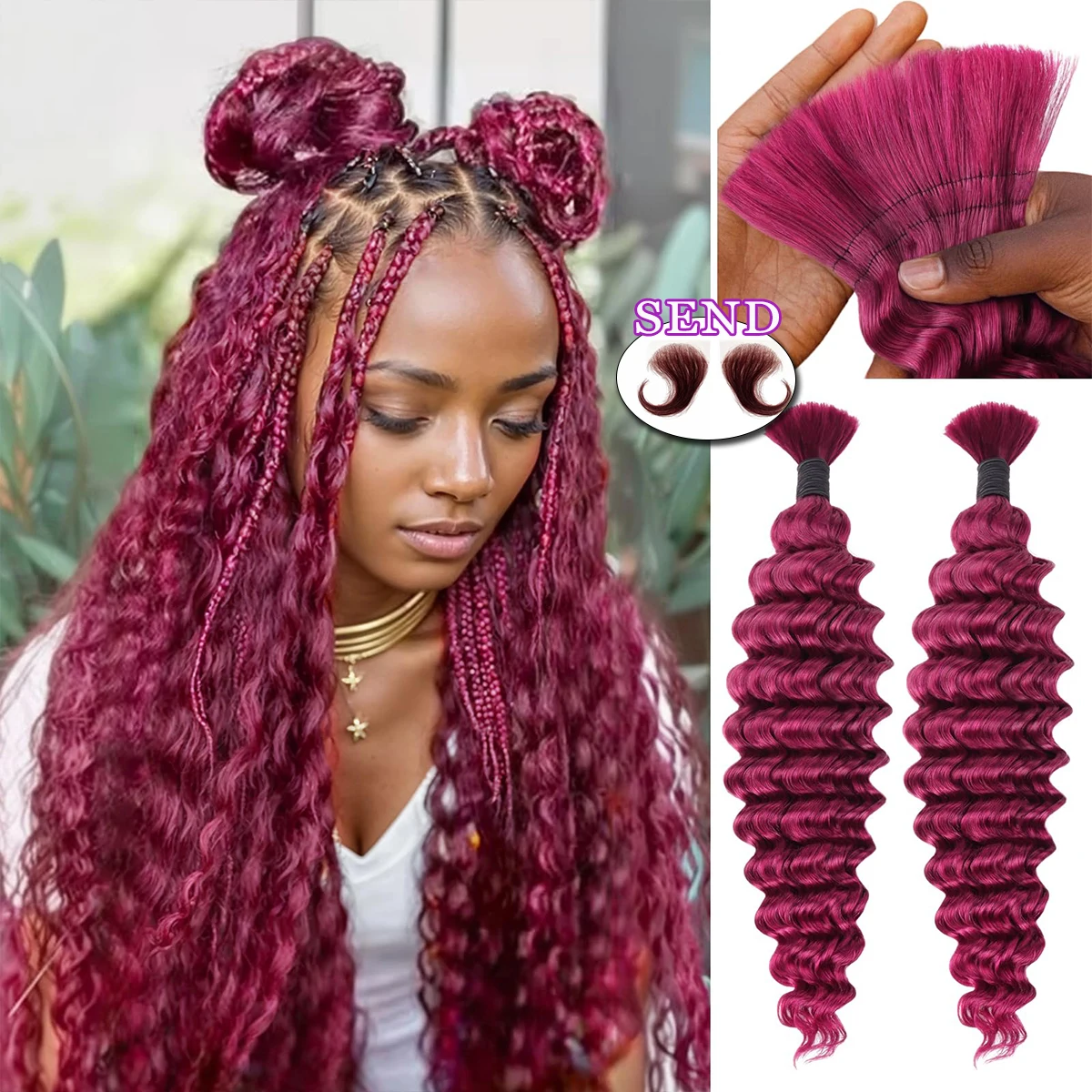 

99j Бордовые вьющиеся человеческие волосы для плетения 16A Глубокая волна 100% пучки человеческих волос без пучков утка для женщин Наращивание волос